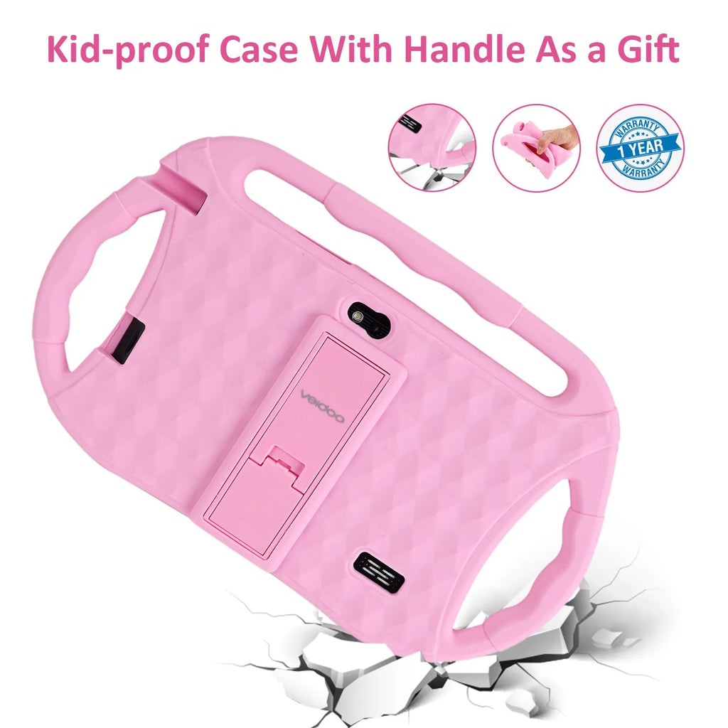7 inch children's tablet PC in red or blue with single or three handle, Android 10, 16GB, WiFi, Bluetooth, dual camera