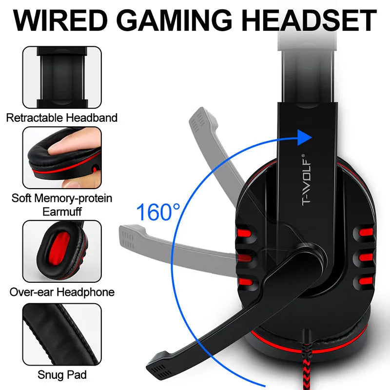 Thunder Wolf T800 wired gaming keyboard and mouse combo set with headset and mouse pad on a desk