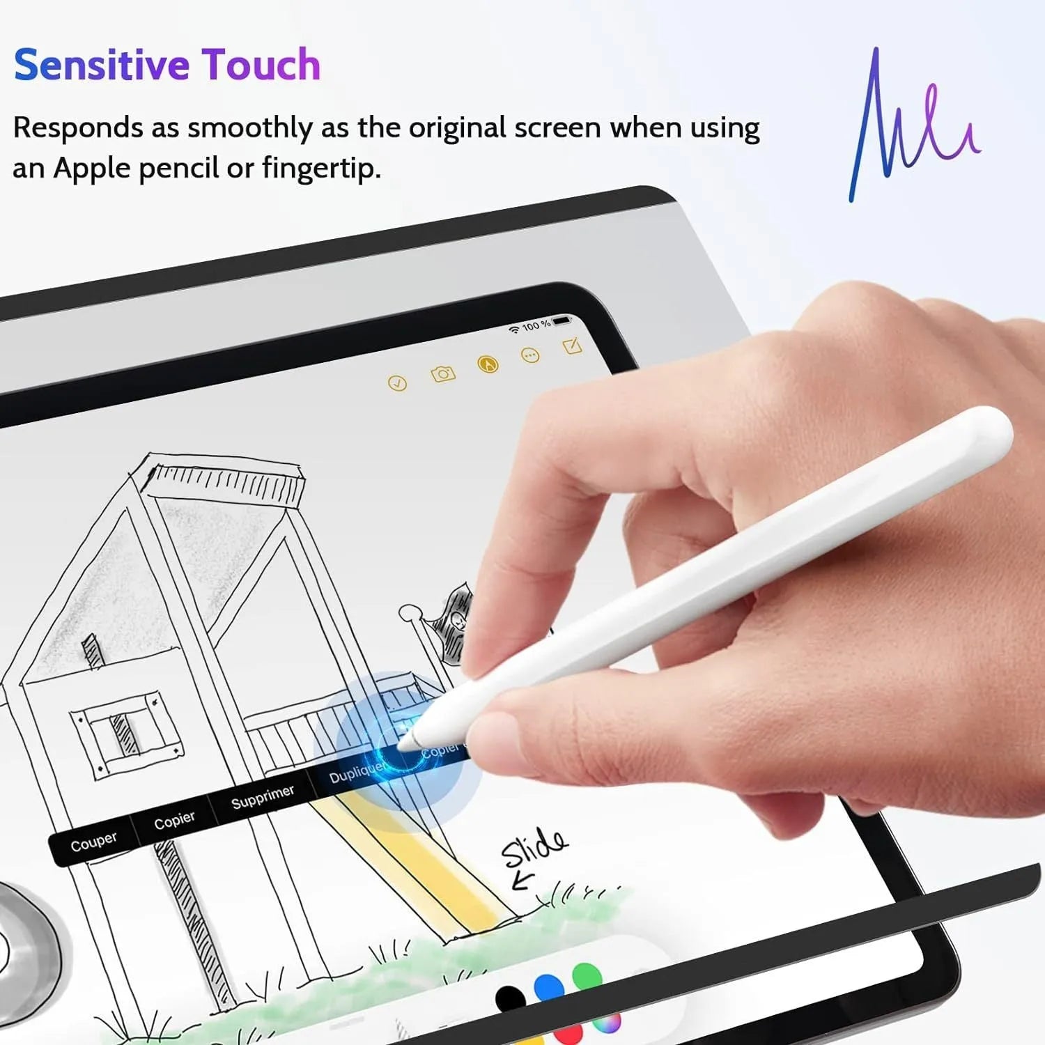 Magnetic anti peeping film and storage clip for iPad on a table