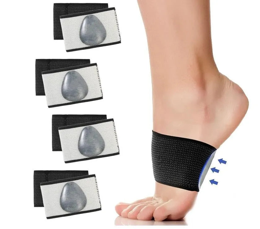Flat foot support pad with elastic bandage in heart style and ordinary style designs.