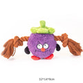 Green and purple interactive dog plush rope knot tug of war toy with bite-resistant design.