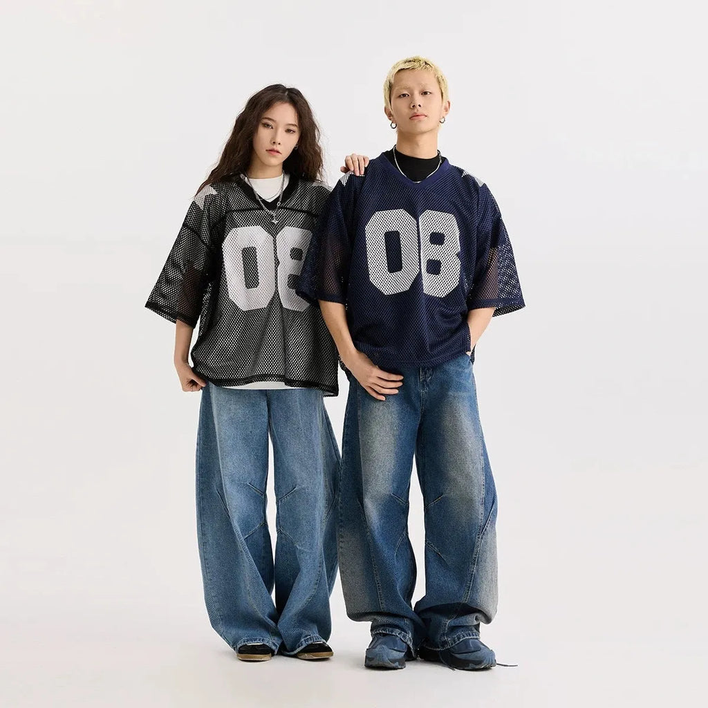 Black and navy blue half sleeve polyester shirt with loose fit pullover design