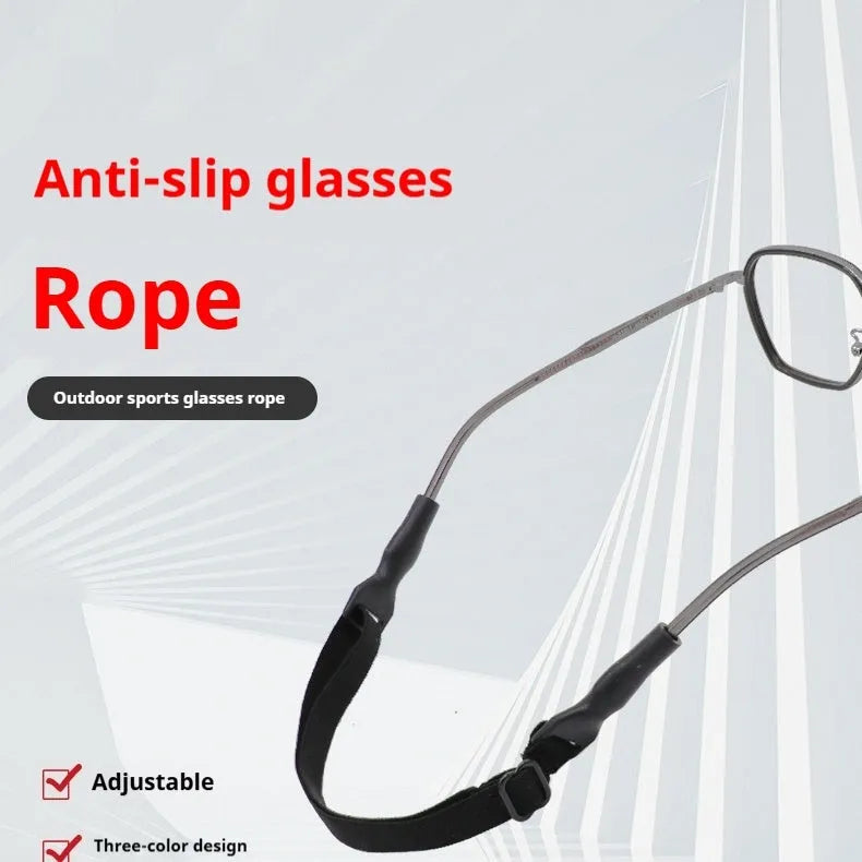 Black adjustable glasses cord with silicone earpiece attachments for anti-slip eyewear security