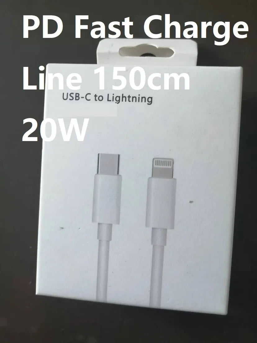 White British 20W USB-C PD fast charger with multiple cable length options including 1m, 1.5m, and 2m