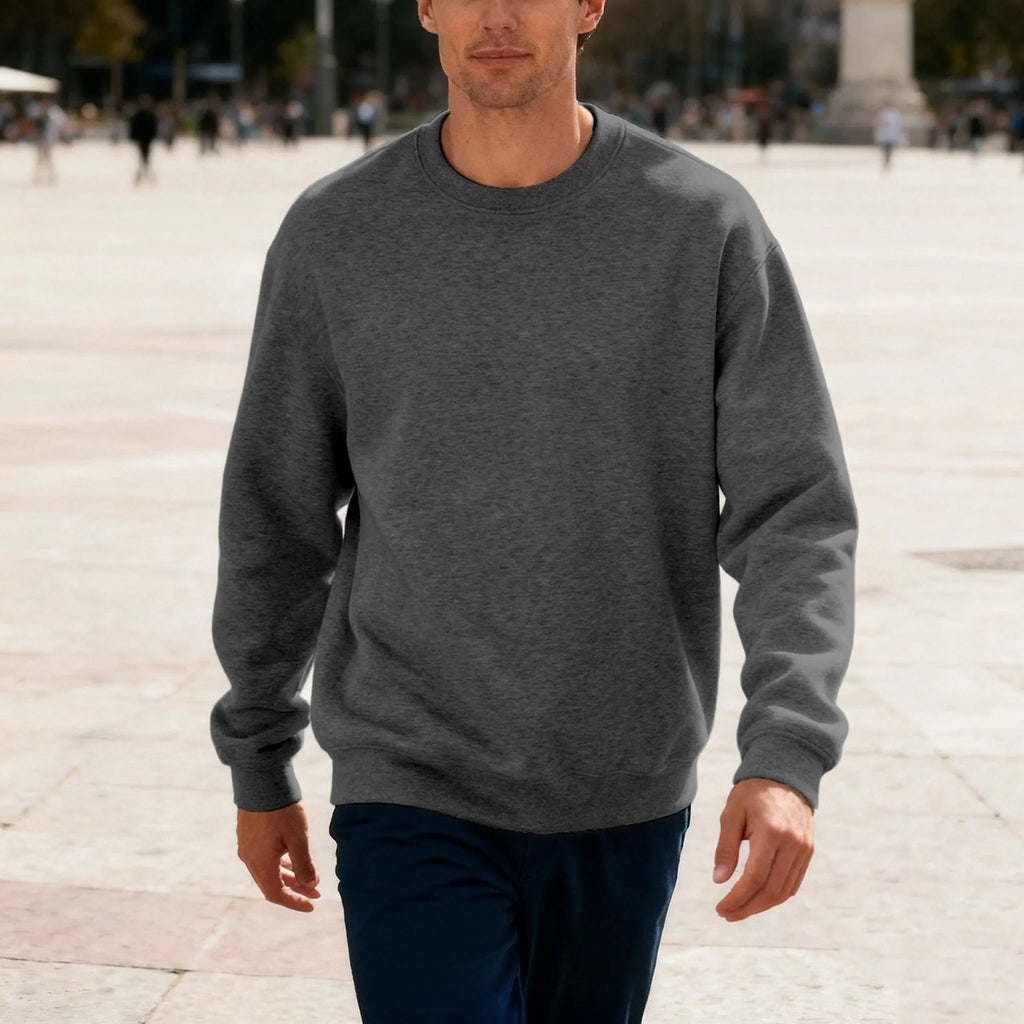 Men's round neck solid colour loose oversized casual polyester long sleeve top in light gray