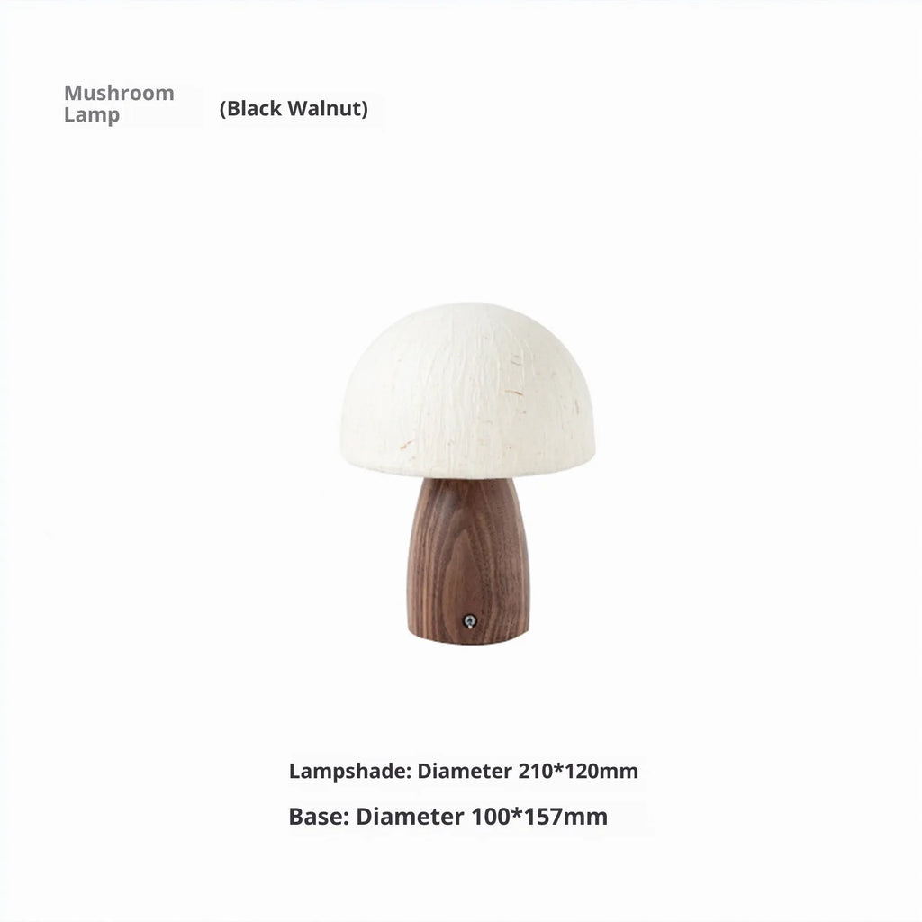 Mushroom lamp with black walnut wood base, handmade Japanese style, 220V EU plug, atmospheric glow