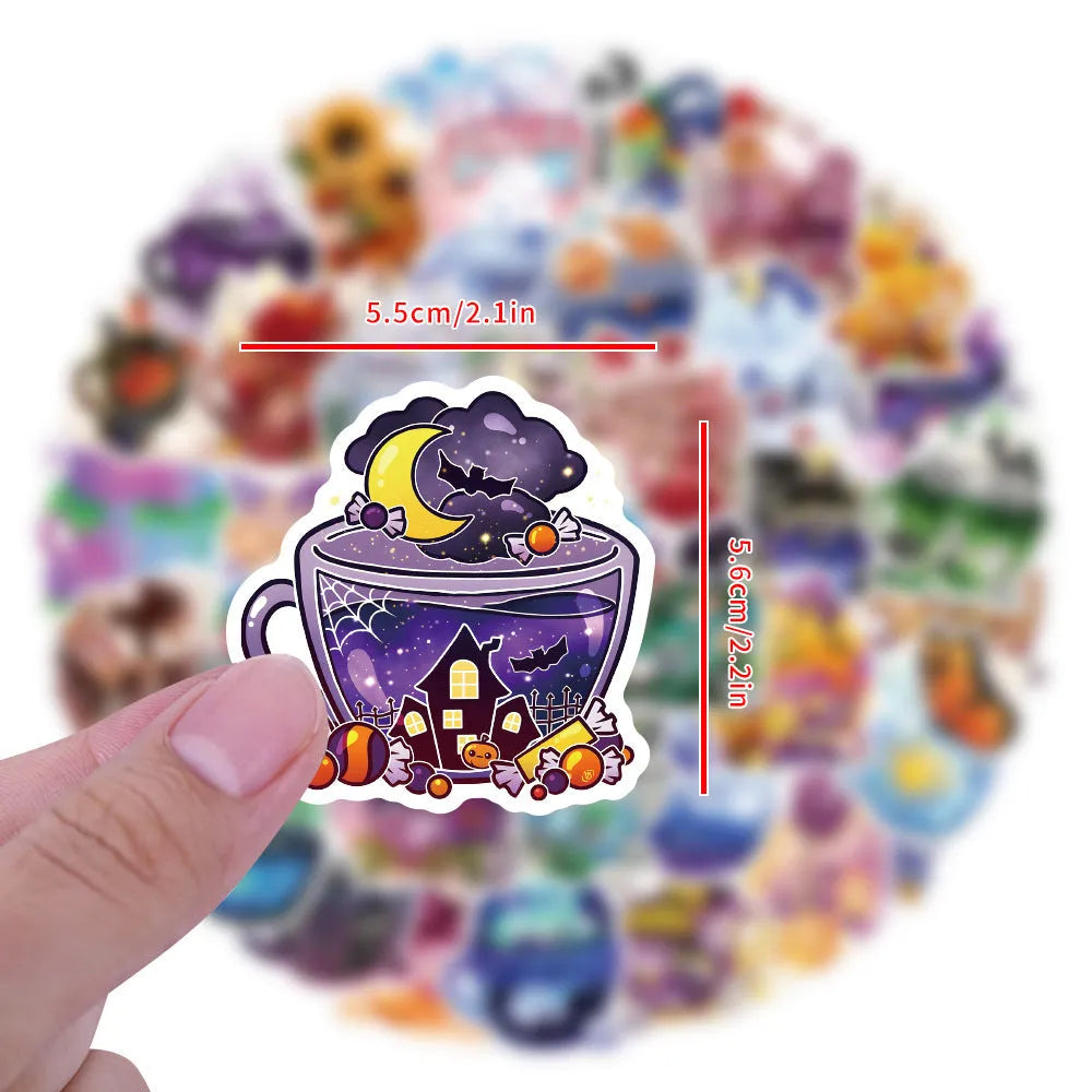 Colourful tea cup graffiti waterproof stickers in 50-piece set for luggage and scooter personalisation