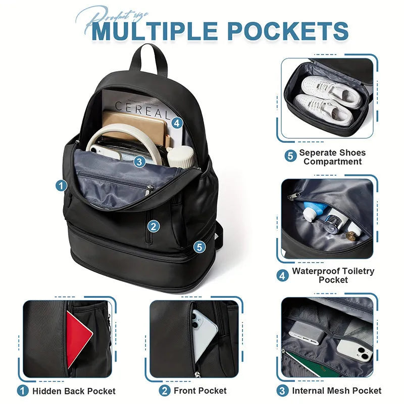 Solid colour polyester backpack with contrast stitching and curved adjustable straps, shown in grey.