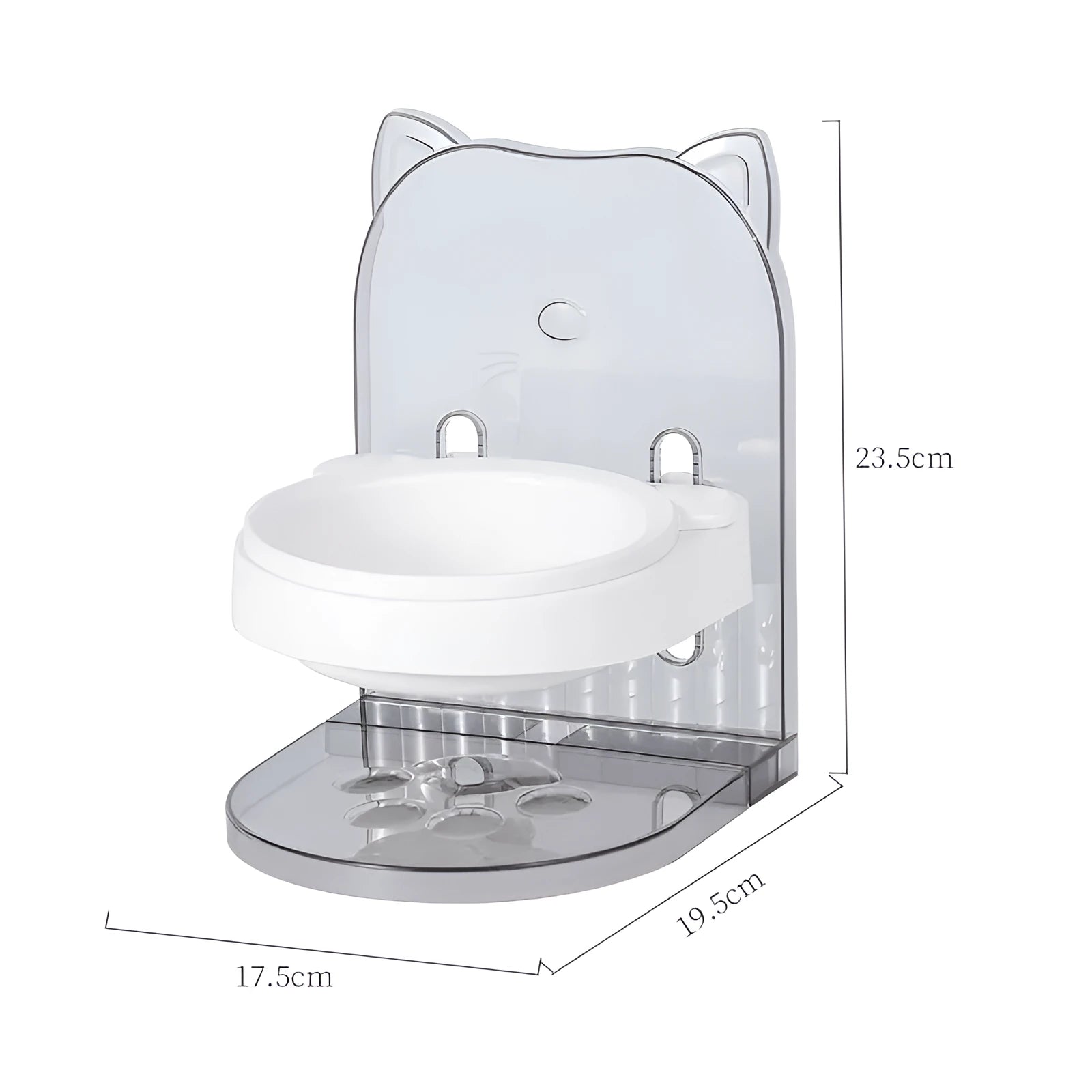 Grey cat feeding bowl with anti-spill design and removable cat ears for neck protection