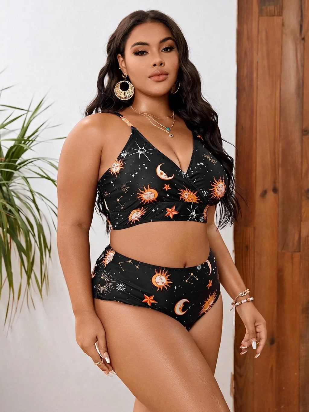 Women's split printed large size swimsuit in sleeveless briefs style, multicolour, sizes L to 4XL