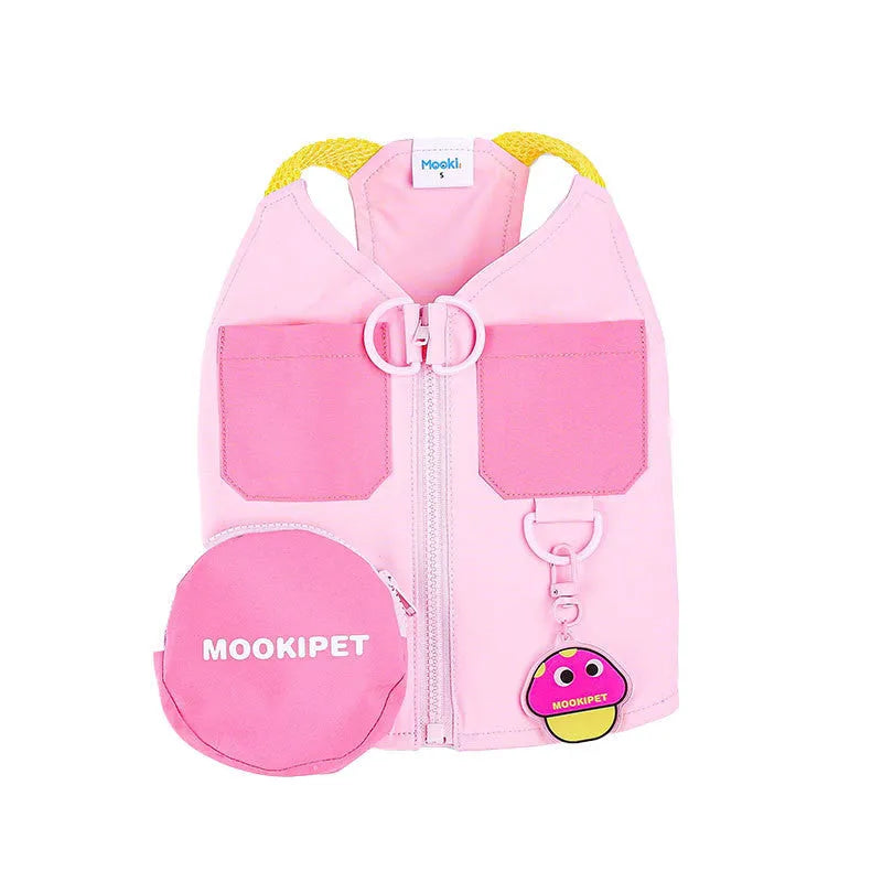 Pink polyester pet vest for small dog breeds on mannequin showing casual pull-on style
