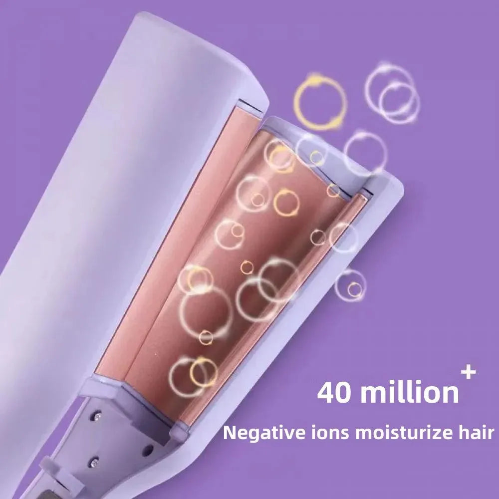 32mm deep wave hair curling iron with negative ions and 4 temperature settings in purple