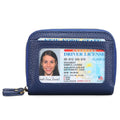 Cowhide double layer zipper expanding card holder in black with anti-theft credit card protection and gift box