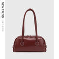 Retro PU underarm bag for women, horizontal square 31 x 9 x 14 cm with double straps and stitching