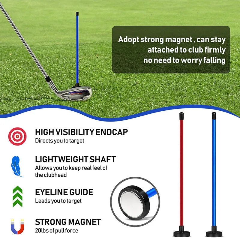 Aluminium alloy magnetic baseball bar golf swing trainer alignment tool in blue or red colour options.