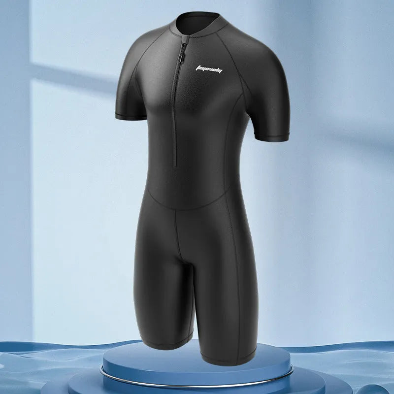 Men's quick drying short sleeved one-piece swimsuit in solid colour Sharp Kiss Black Shark FLT001