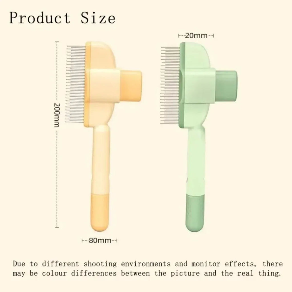 Green and yellow pet grooming brush with one-click hair removal and anti-mite function for dogs