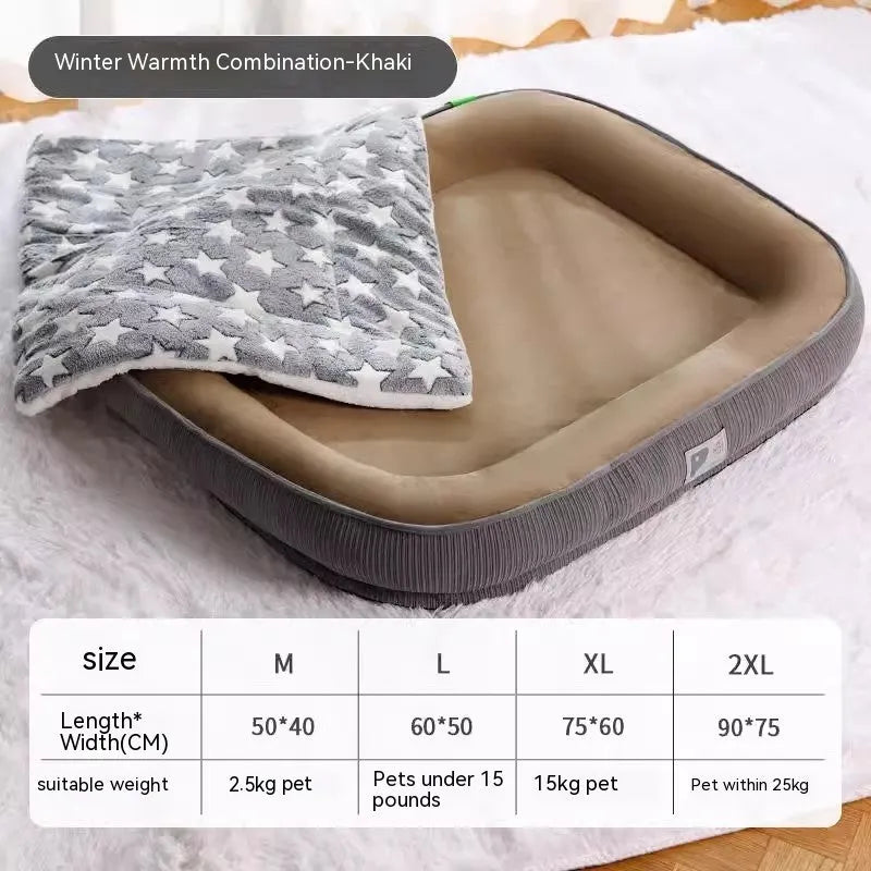 Home winter warm dog bed in plush material with high neck guard, size XL, colour light grey