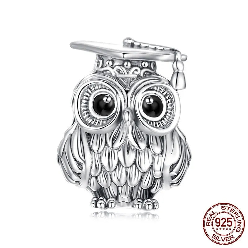 S925 silver owl bead 1.1cm x 0.9cm with 0.45cm aperture and dripping oil detail in colour SCC3128