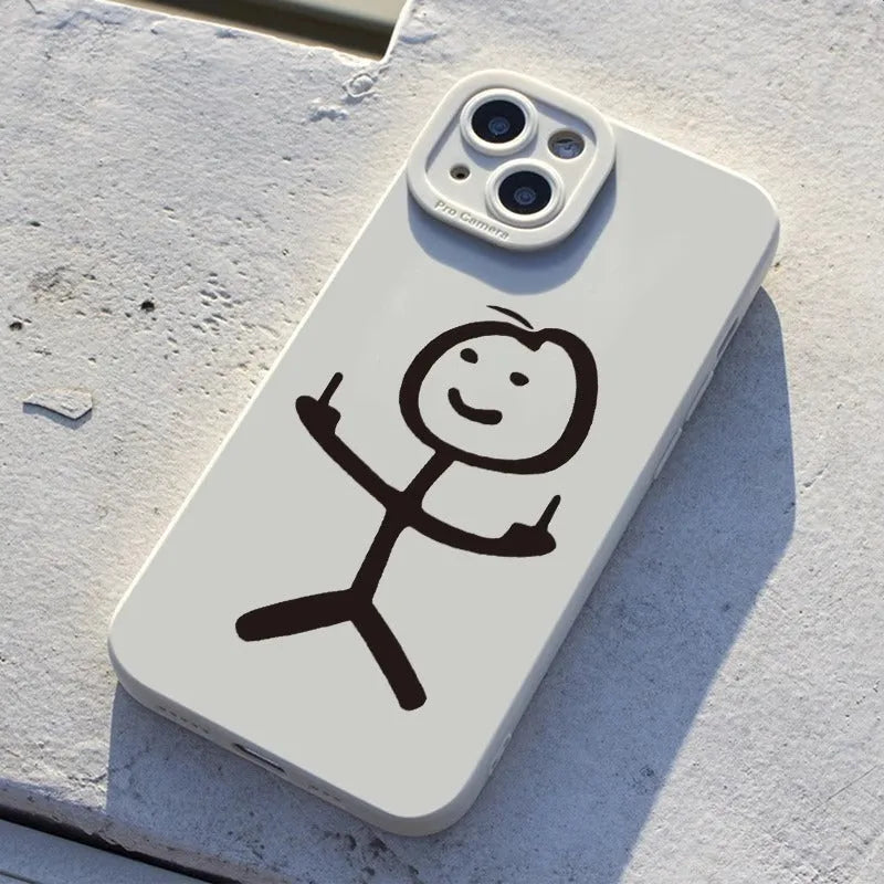 TPU gesture phone case with Stickman design for Apple 16 series in black