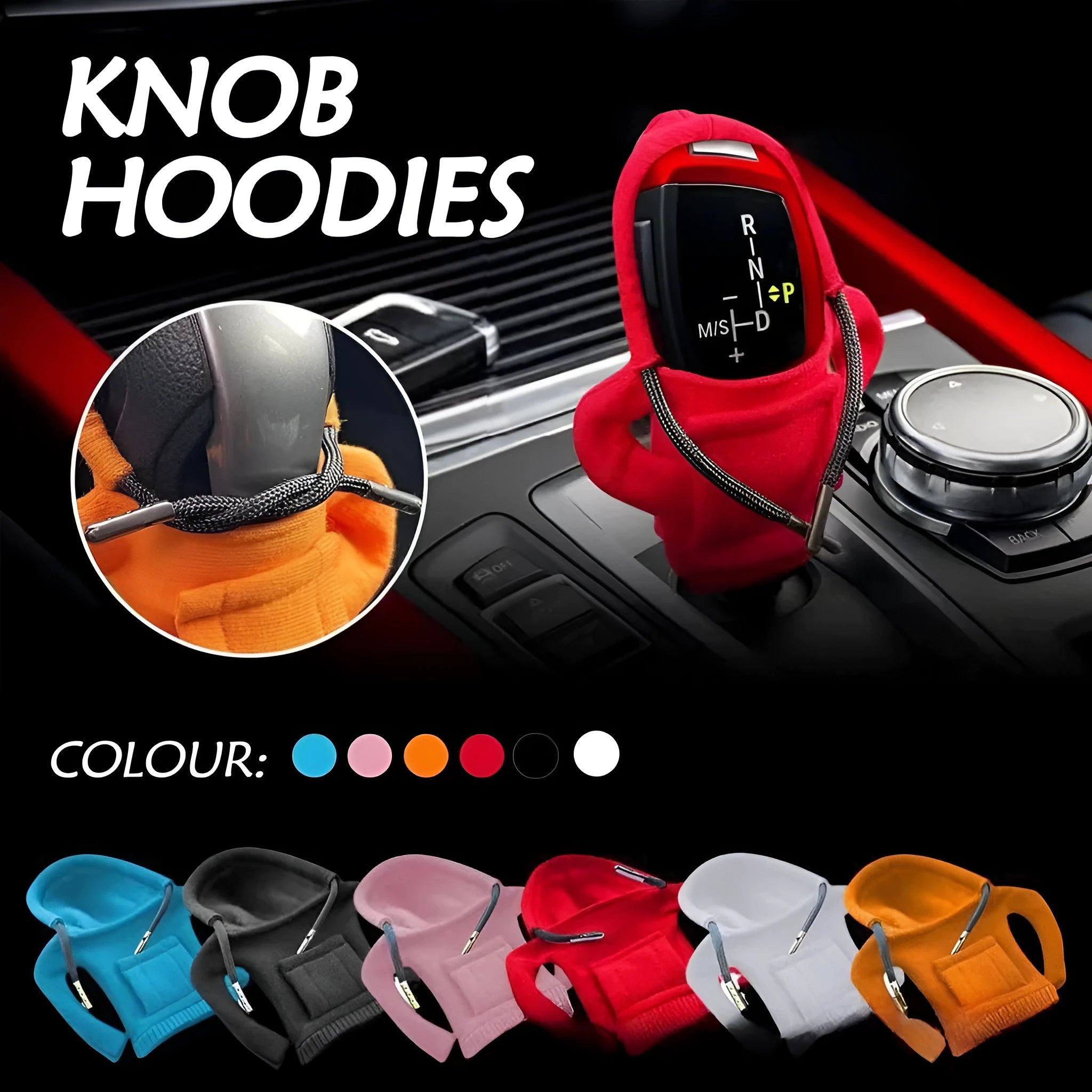 Velvet car gear handle cover in multiple colours fitted on gear knob