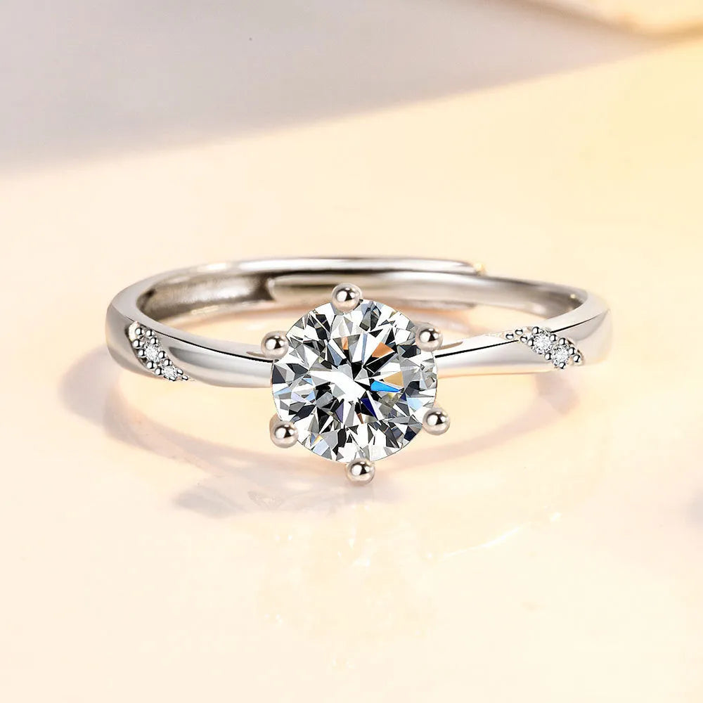 S925 sterling silver diamond-studded ring 1 karat white gold colour adjustable opening women's simple ring