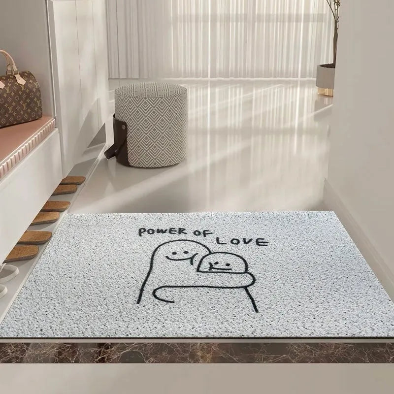 Cartoon facial expression PVC floor mat with Mr. Big Nose geometric pattern, shown in a square shape with a wire ring border.
