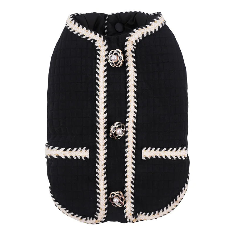 Quilted cartoon-style dog coat in light purple colour for winter warmth