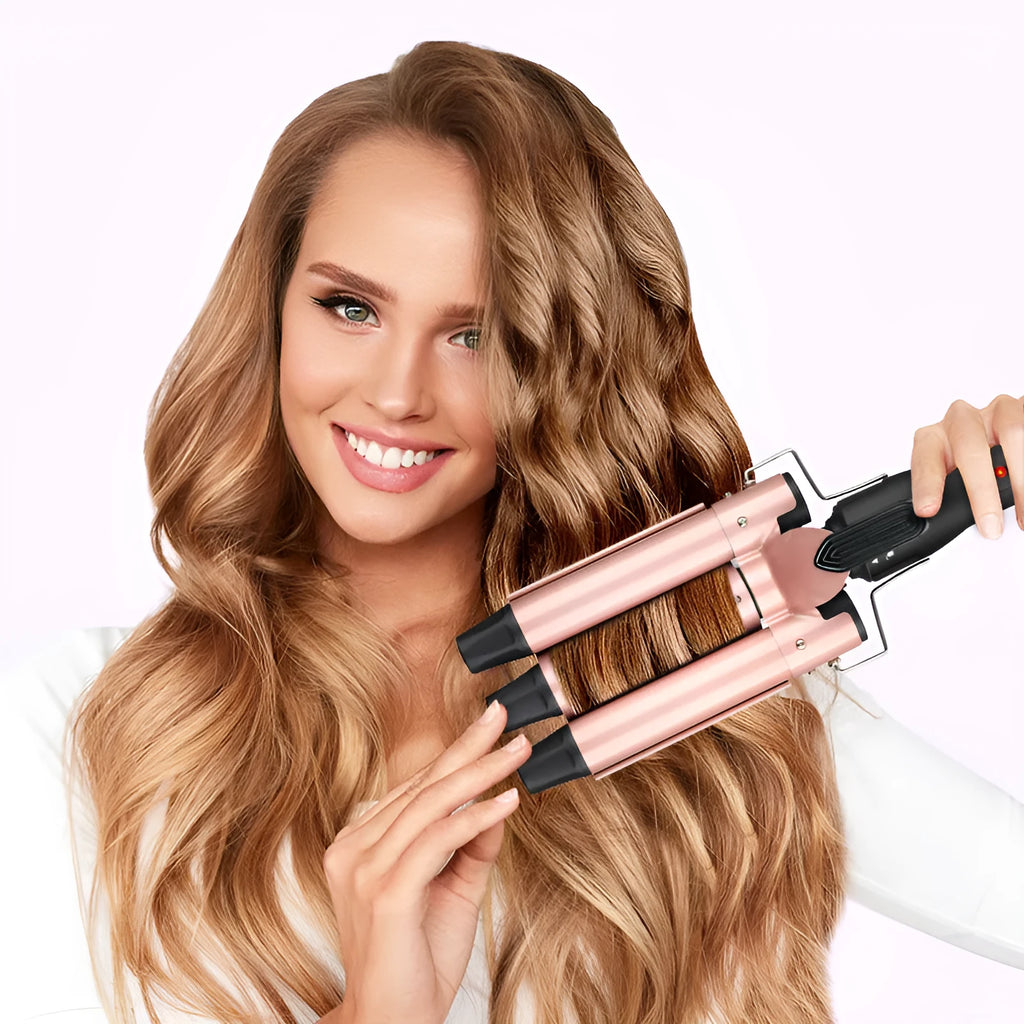 Three-tube water wave hair curler styling tool with curly and straight hair functions