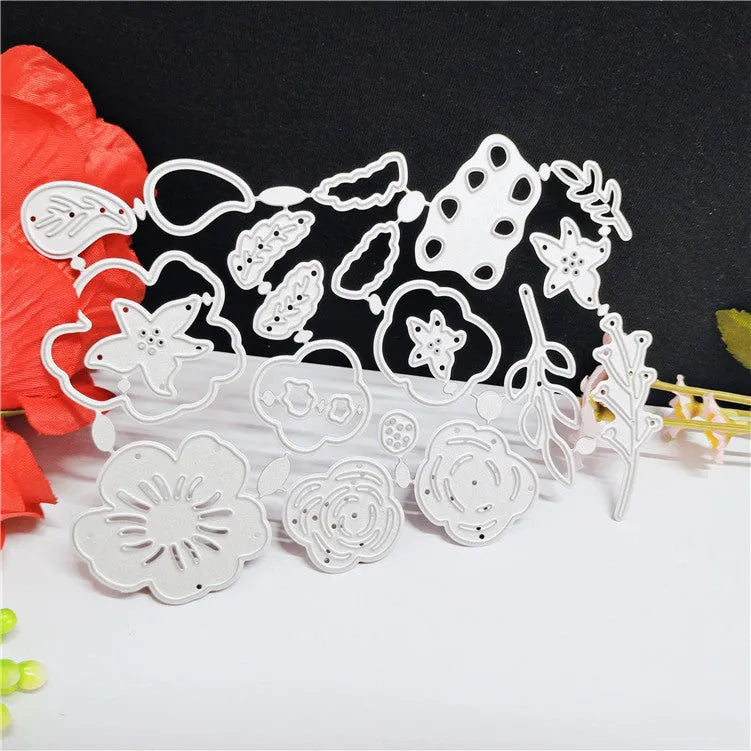 Silver carbon steel flower cutting die for paper crafts measuring 14.3x9.9cm