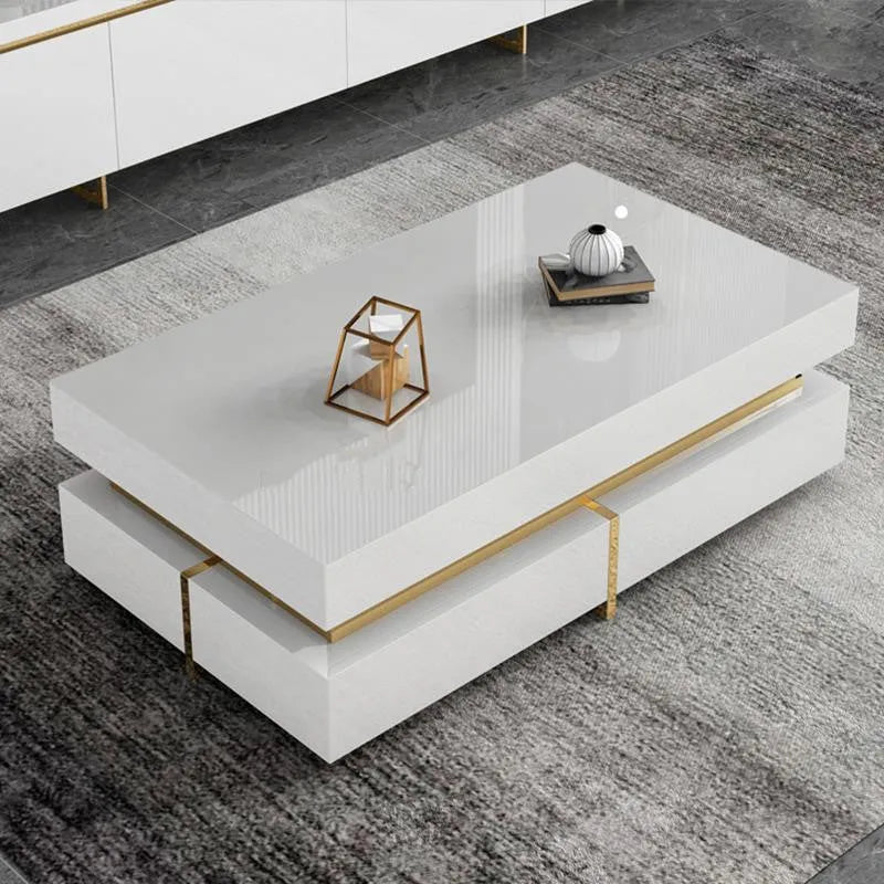 Modern minimalist tempered glass coffee table and TV cabinet set with baking paint finish in multiple sizes