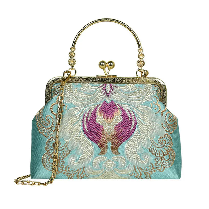 Chinese style embroidery cheongsam shell-shaped handbag in polyester with zipper changing compartment
