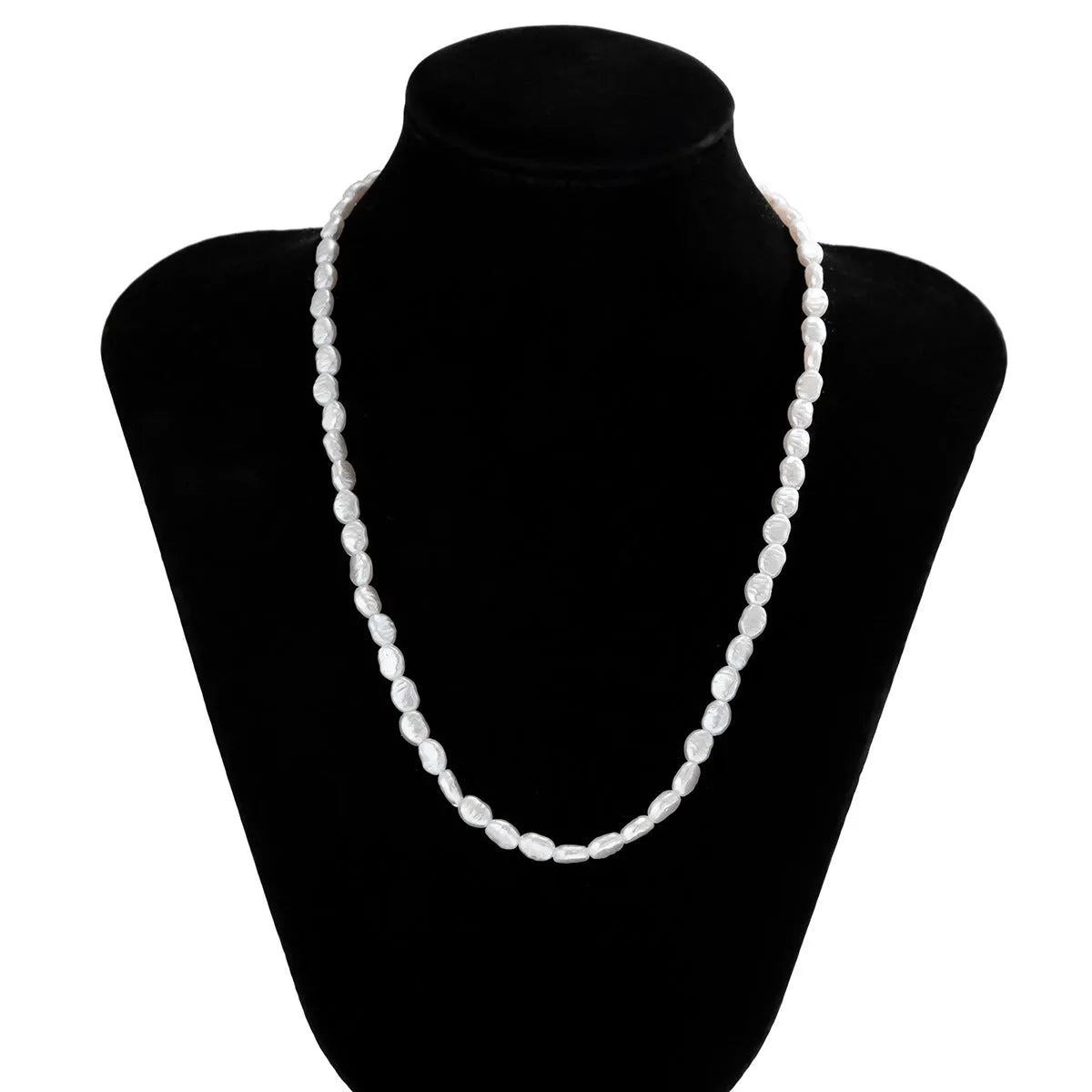 White U-shaped imitation pearl necklace for men with adjustable chain
