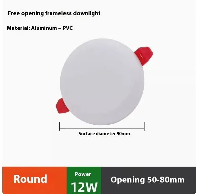 Ultra-thin circular and square aluminium LED panel ceiling lights showing white light.