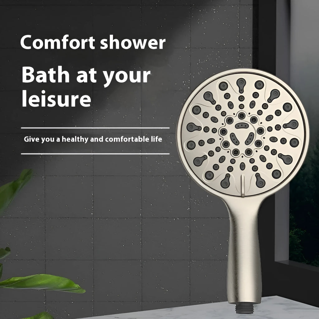 Six-function portable handheld shower head with 6-inch face and electroplated finish