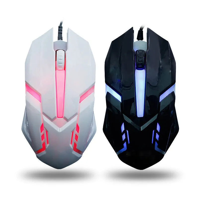 Wired USB mouse, four-button black design with colourful breathing light and 1.2 m cable for laptop and computer use