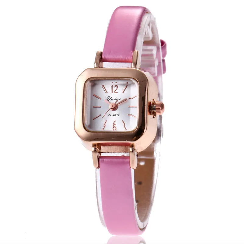 Women's fashion watch with thick alloy case in black, white, pink, or brown colour.
