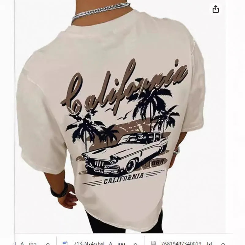 Printed men's street short-sleeved sports t-shirt with digital pattern design