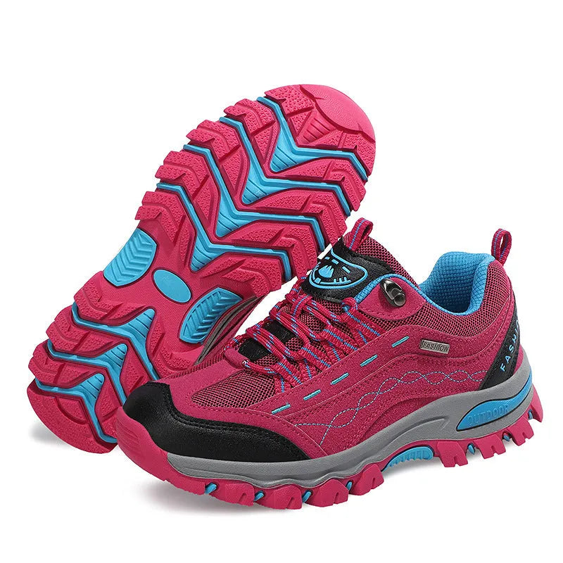 Breathable low-top hiking shoes in purple with PU and mesh upper and rubber sole