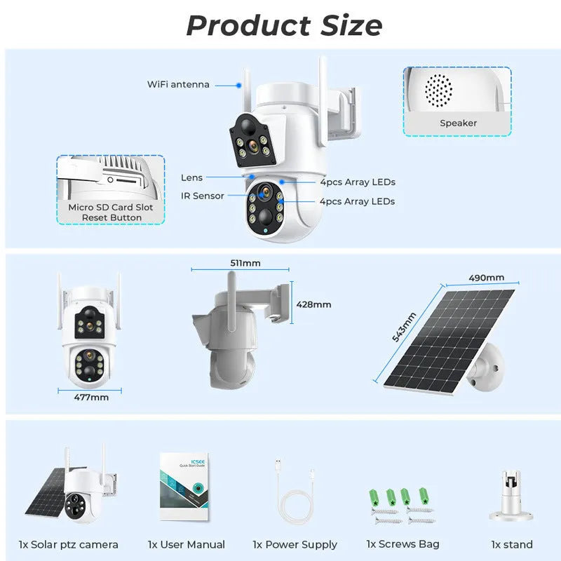 Outdoor solar wireless security camera with solar panel in black or white casing