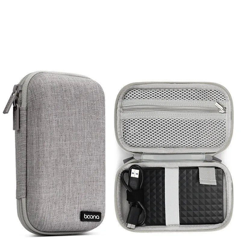 Black and grey oxford cloth protective cover for a 2.5-inch portable hard drive.