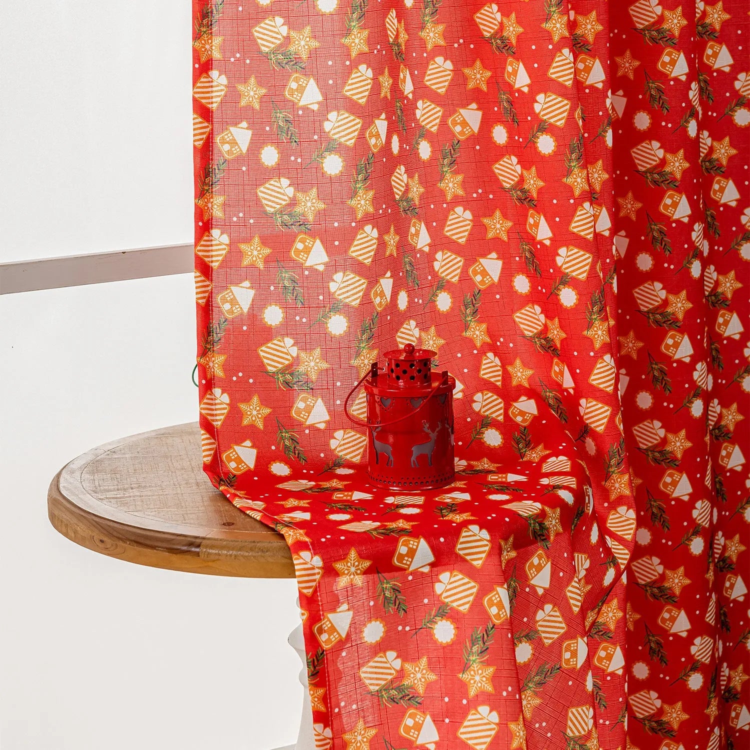 Christmas snowman angel print curtain in green or red colour for living room windows