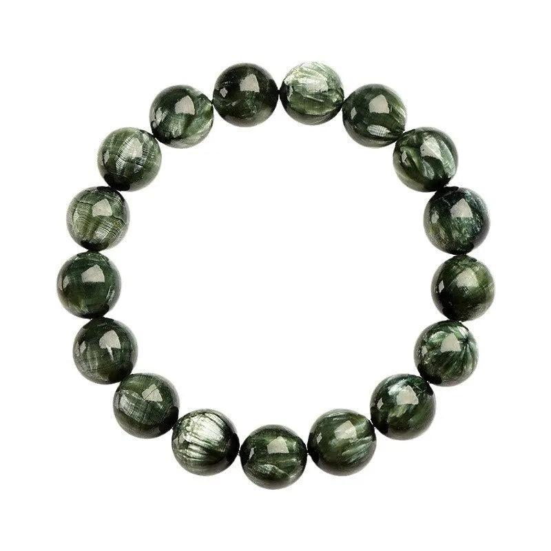 Green Dragon natural crystal bracelet with 8-9mm round beads and ruyi design detail