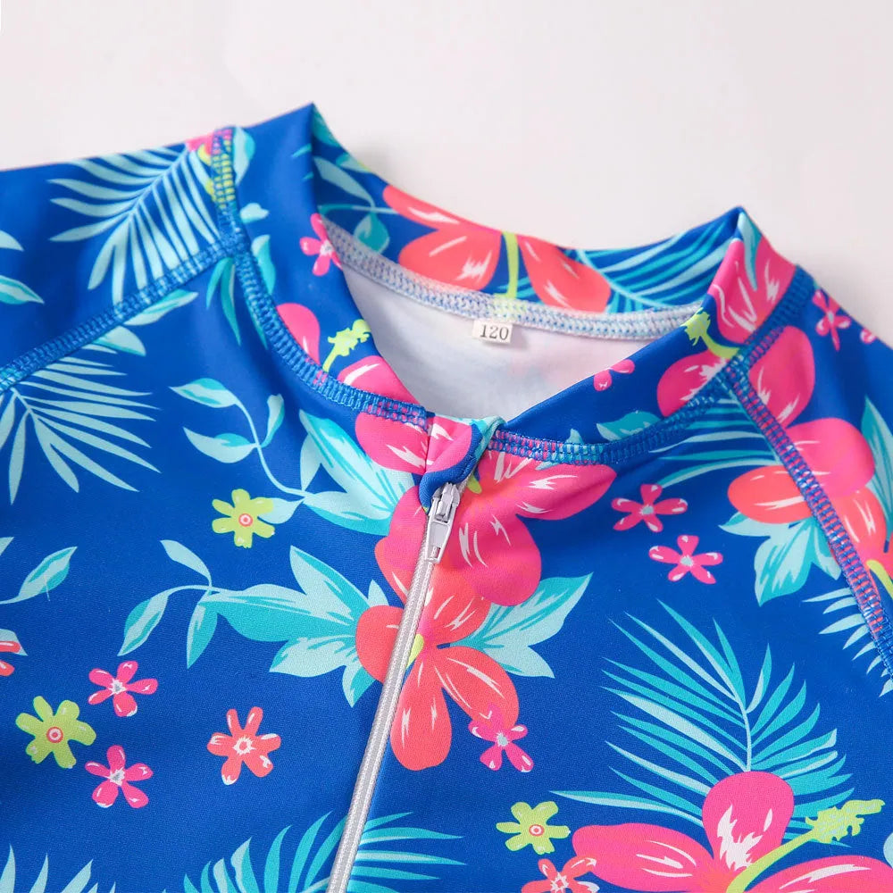 Girl's long sleeve one-piece swimming suit in polyester fabric for swimming activities