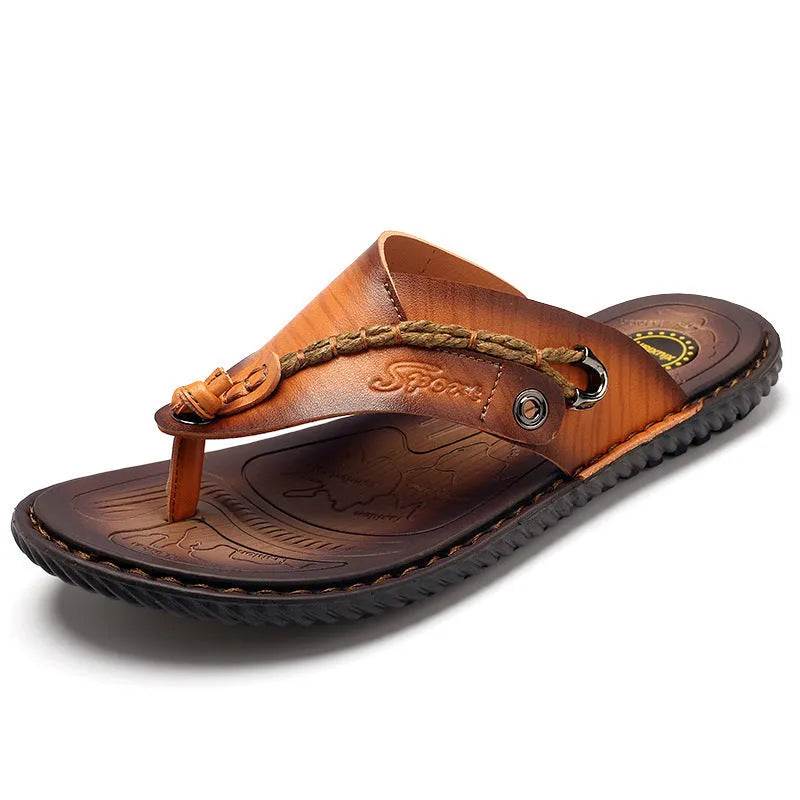 Men's herringbone pattern outdoor slippers in dark blue with rubber sole and leather lining