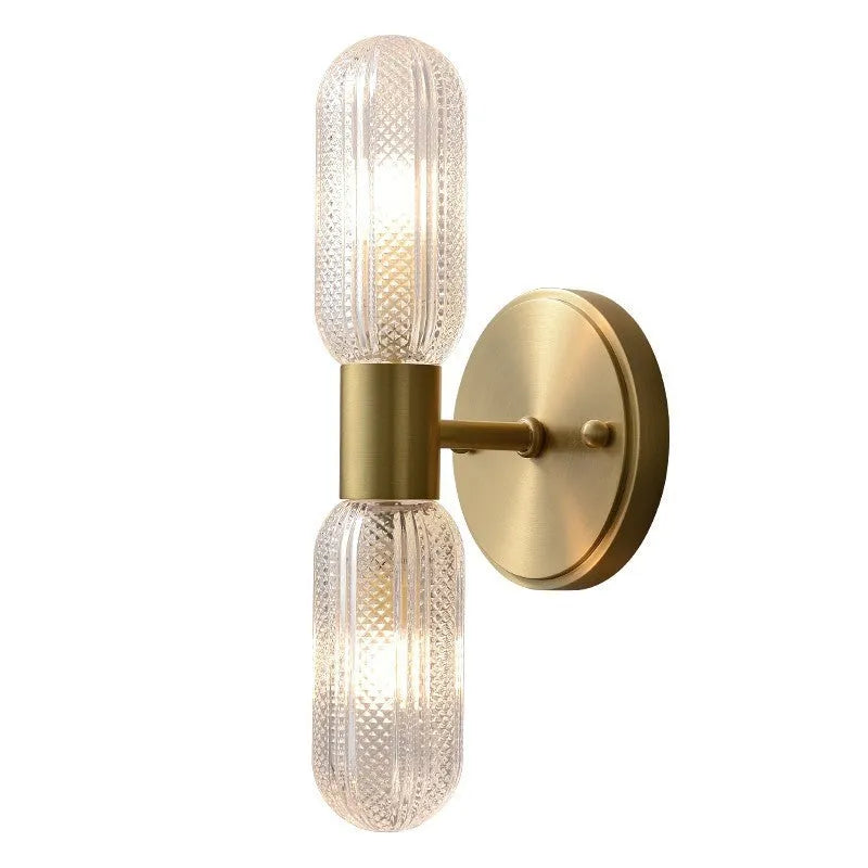 Nordic style dual-head copper wall lamp mounted on white wall showing simple post-modern design