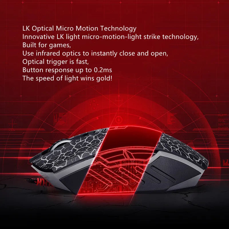 Wired e-sports gaming mouse with 8 programmable keys, AVAGO A3050 sensor, USB connection