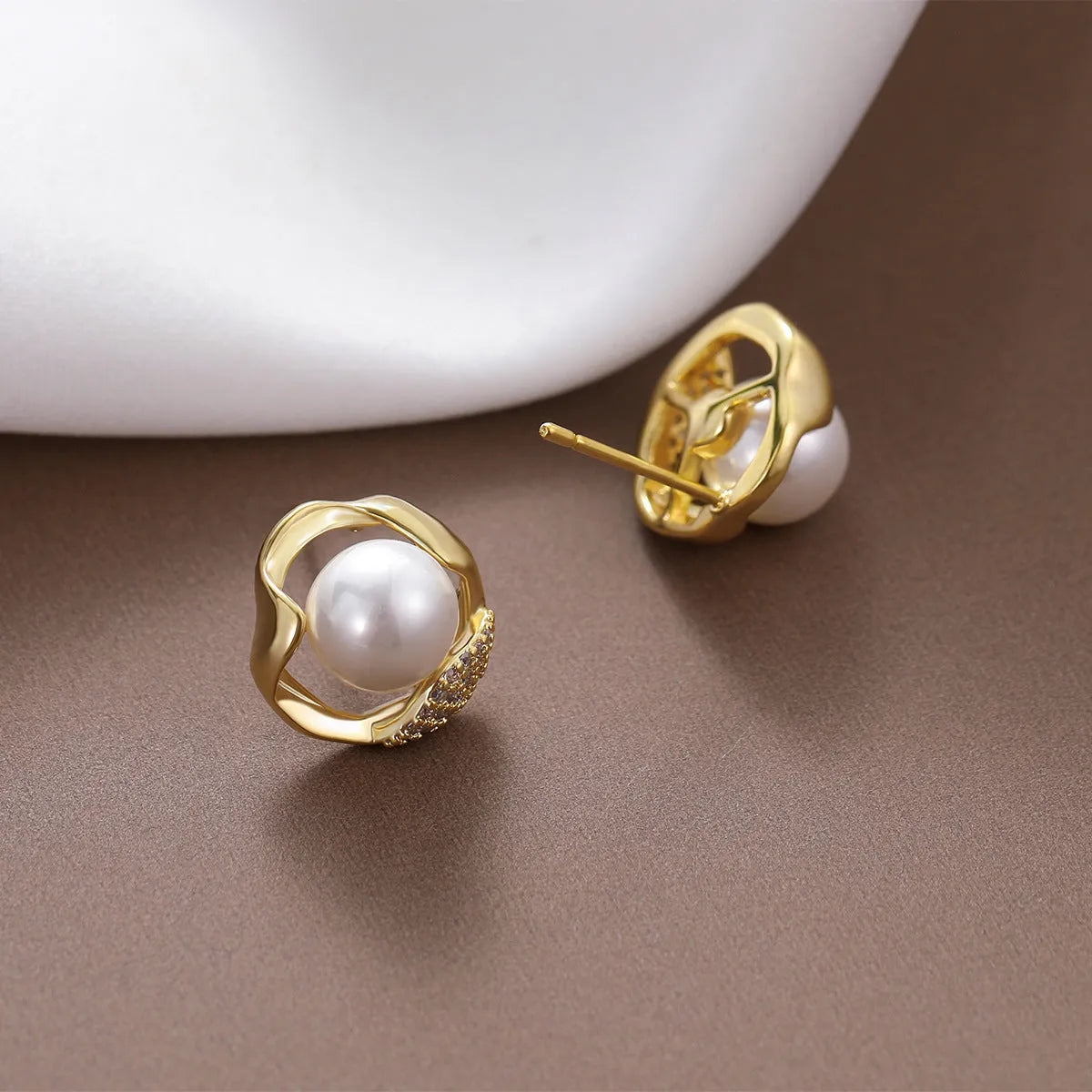 Beizhu gold plated earrings with white zircon stones and high colour preserving finish