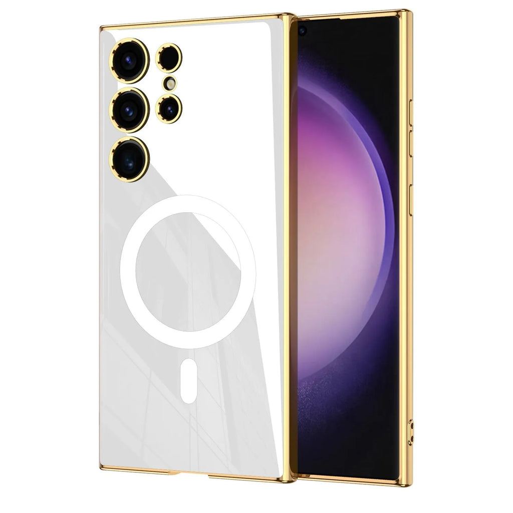 Samsung S24 TPU magnetic phone case with wireless charging ring, anti-drop, thin plating