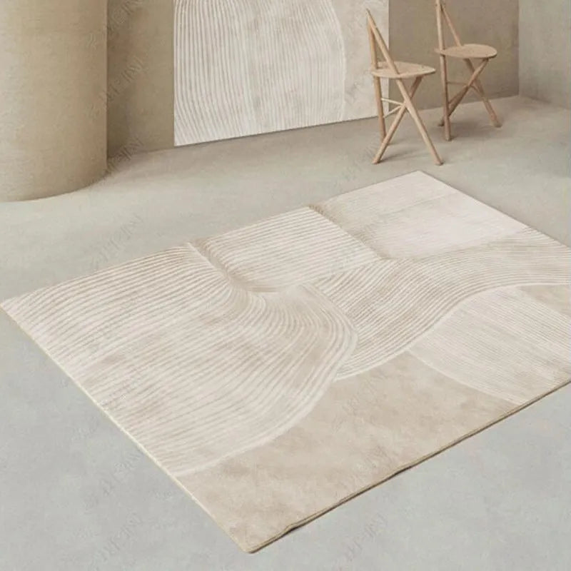 Japanese cashmere striped polyester fibre carpet in light luxury style, available in multiple sizes up to 300x200cm, machine washable